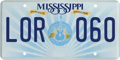 MS license plate LOR060