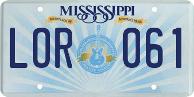 MS license plate LOR061
