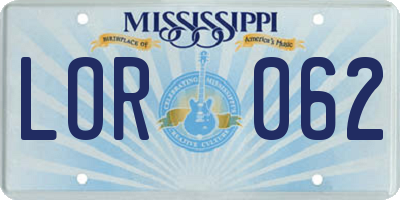 MS license plate LOR062