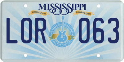 MS license plate LOR063