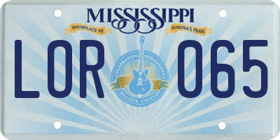 MS license plate LOR065