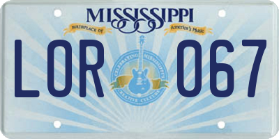 MS license plate LOR067