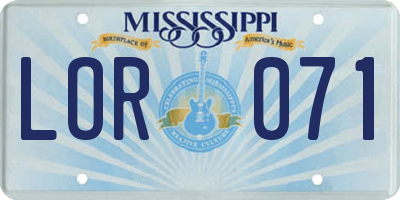 MS license plate LOR071