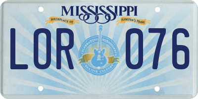MS license plate LOR076