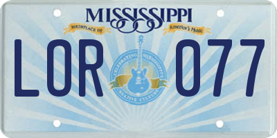 MS license plate LOR077