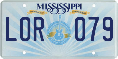 MS license plate LOR079