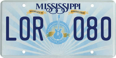 MS license plate LOR080