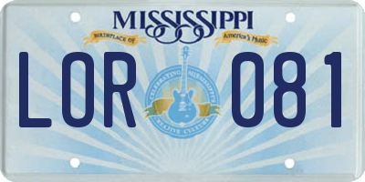 MS license plate LOR081