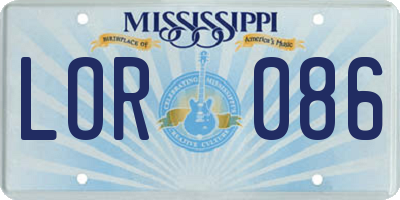 MS license plate LOR086