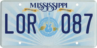 MS license plate LOR087