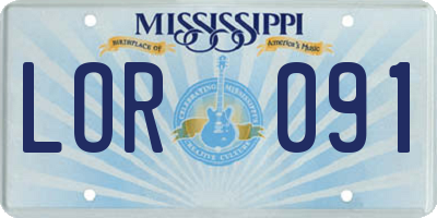 MS license plate LOR091