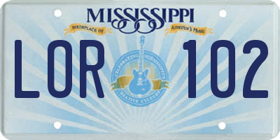 MS license plate LOR102
