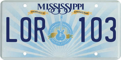 MS license plate LOR103