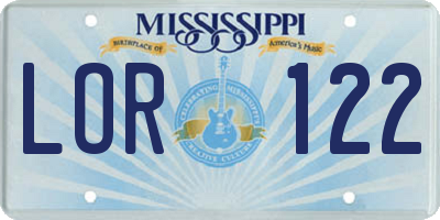 MS license plate LOR122