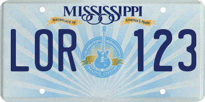 MS license plate LOR123