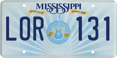 MS license plate LOR131