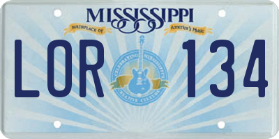 MS license plate LOR134