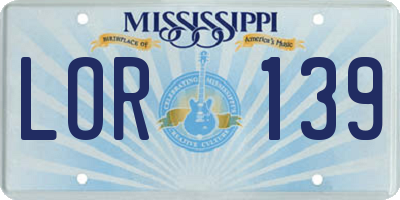 MS license plate LOR139