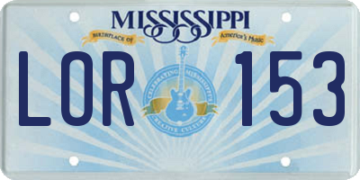 MS license plate LOR153