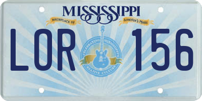 MS license plate LOR156