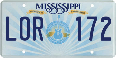MS license plate LOR172