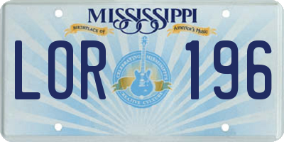 MS license plate LOR196