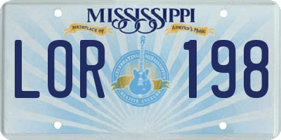 MS license plate LOR198