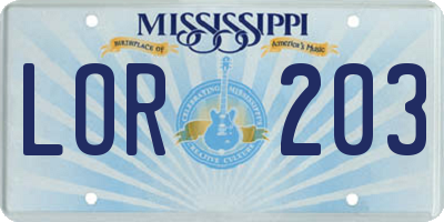 MS license plate LOR203