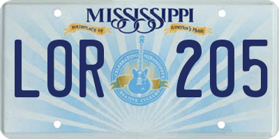 MS license plate LOR205