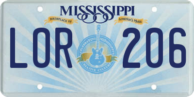 MS license plate LOR206
