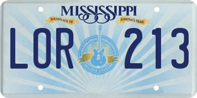 MS license plate LOR213