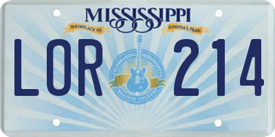 MS license plate LOR214