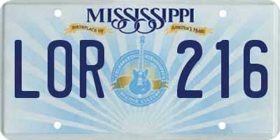 MS license plate LOR216