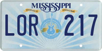 MS license plate LOR217