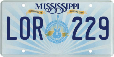 MS license plate LOR229