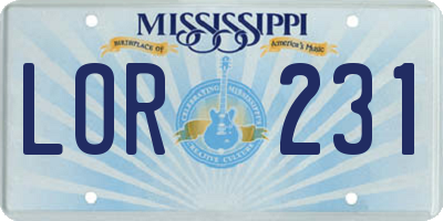MS license plate LOR231