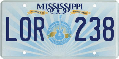 MS license plate LOR238