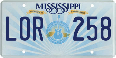 MS license plate LOR258