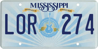 MS license plate LOR274