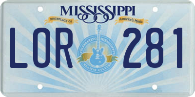 MS license plate LOR281