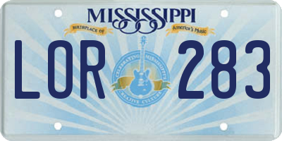 MS license plate LOR283