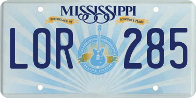 MS license plate LOR285