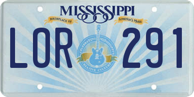 MS license plate LOR291