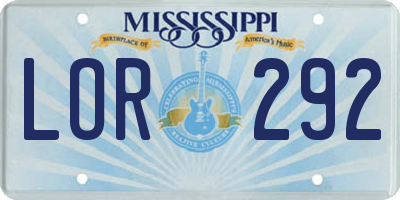 MS license plate LOR292