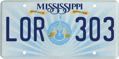 MS license plate LOR303