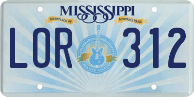 MS license plate LOR312
