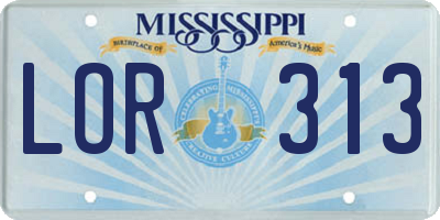 MS license plate LOR313