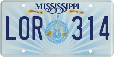 MS license plate LOR314