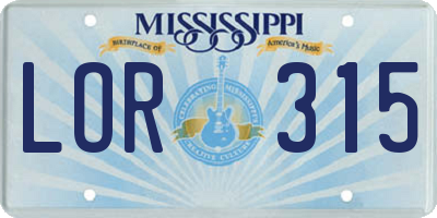 MS license plate LOR315