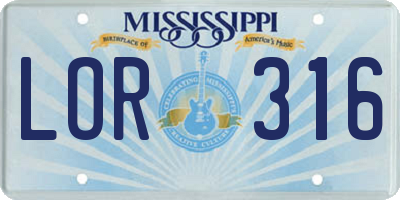 MS license plate LOR316
